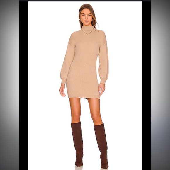 Line + Dot Latte Ottoman Ribbed Sweater Dress Small Long Sleeve Mini Chic - Picture 1 of 8